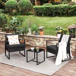 Songmics 3-Piece Resin Wicker Bistro Set - Black