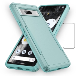 HLD Google Pixel 7A Case \w Screen Protector, Slim Fit Bumper Hybrid Heavy Duty Dual Layer Rugged Shockproof Armor Protection Defender Back Cover