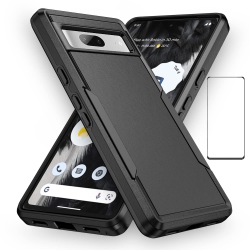 HLD Google Pixel 7A Case \w Screen Protector, Slim Fit Bumper Hybrid Heavy Duty Dual Layer Rugged Shockproof Armor Protection Defender Back Cover