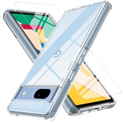 HLD Google Pixel 7A Case \w Tempered Glass Screen Protector, Pixel 7A Case Transparent Rugged Tough Shockproof Slim Case Cover for Google Pixel 7A