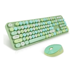 NIERBO 2.4G USB Ergonomic Wireless Keyboard And Mouse Combo for Computer, Laptop, PC Desktops (Green Mixed Style Keyboard + Mouse)