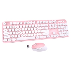 NIERBO 2.4G USB Ergonomic Wireless Keyboard And Mouse Combo for Computer, Laptop, PC Desktops (Pink-White Mixed Style Keyboard + Mouse)