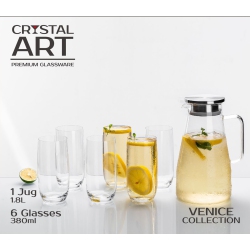 CRYSTAL ART (Venice Collection) 7-Piece Jug & Glasses Set Made With High Stability Persistent Materials