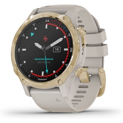 GARMIN Descent Mk2S, Smaller-Sized Watch-Style Dive Computer, Multisport Training/smart Features, Light With Light Sand Silicone Band In Gold