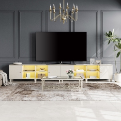 WAMPAT Mid Century Modern Led Tv Stand Set Of 2, Beige Entertainment Center for Up to 100 Inch Tv Console \w Storage Cabinets Media Console For