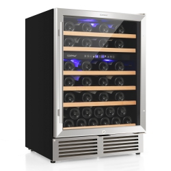 COSTWAY 24 Inch Wine Cooler 51 Bottles Dual Zone Wine Refrigerator Built-In Freestanding