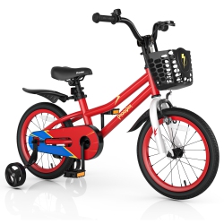 COSTWAY 16" Kid's Bike With Removable Training Wheels & Basket for 4-7 Years Old