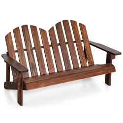 COSTWAY 2 Person Adirondack Chair Kid Solid Wood Loveseat Backrest Arm Rest Patio