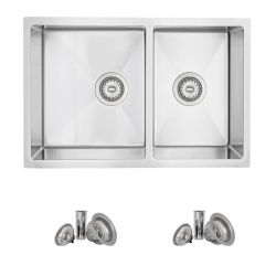 STYLISH A - Undermount 28" Stainless Steel Double-Bowl Reversible 60/40 Kitchen Sink With Strainers, S-403