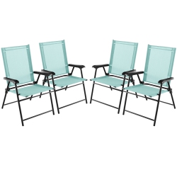 GYMAX Set Of 4 Patio Folding Chairs Outdoor Portable Pack Lawn Chairs W/ Armrests