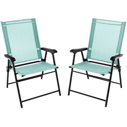 GYMAX Set Of 2 Patio Folding Chairs Outdoor Portable Pack Lawn Chairs W/ Armrests