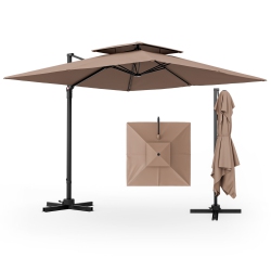 GYMAX Patio 9.5Ft Square Cantilever Offset Umbrella Double Vented 360° Heavy Duty