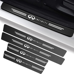 HLD 4PCs Door Sill Protector for Infiniti Car Door Steps Scuff Plate \w Logo, Carbon Fiber Car Door Steps Protective Covers Self-Adhesive Entry Guard