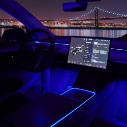 HLD 2021 2022 Tesla Model 3 Y Interior Car Neon Lights(Center Console+Dashboard+2 Foot Lights) \w Matching Armrest Organizer, Tesla Ambient Lighting