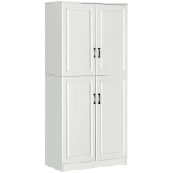 HOMCOM 71" Tall Kitchen Pantry Cabinet, Freestanding Storage Cupboard With 4 Hinged Doors And Adjustable Shelves In White