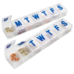 MEDCA Weekly Pill Organizer - (Pack Of 2) Extra Large Vitamin Container \w Jumbo Easy to Read Letters, Bpa Free - Daily Travel 7 Day Medication Pill