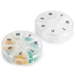 MEDCA Weekly Pill Organizer - (Pack Of 2) 7 Day Pills Container, Round Medicine Organizer Box, Daily Week Pill Reminder Case Travel Friendly