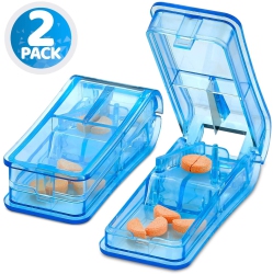 MEDCA Pill Splitters - (Pack Of 2) Pill Cutters \w V- Grip for Small And Medication - Easily Cut Pills, Splitter | Cutter And Crusher \w Pill Holder