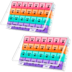 MEDCA Extra Large Monthly Pill Organizer - (Pack Of 2) 7-Day Color Once-A-Day Pill Dispenser W/ 4 Weekly Pill Containers for 28 Days - Bpa-Free