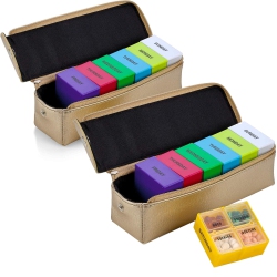 MEDCA 2 Pack, Large Weekly Pill Organizer Boxes In Leather Case - 7 Day Week Pill Planner Organizers & Medication Reminder \w 4 Times A Day - Daily