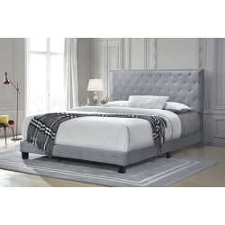 QUEENSONS Diamond Bed (Queen) (Fabric Velvet Light Grey)