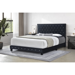 QUEENSONS Diamond Bed (Queen) (Fabric Velvet Black)