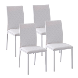 HOMCOM Modern Dining Chairs Set Of 4, Upholstered Faux Leather Kitchen Chairs With Rhombic Tufting And Metal Legs for Living Room In White