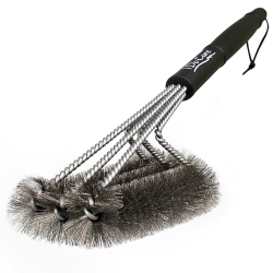 HLD 18" Wire Grill Brush - 3 Stainless Steel Brushes In 1 - Best Barbecue Grill Brush Cleaner - Perfect for Weber, Traeger, Char-Broil, Gas