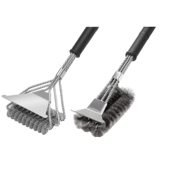 HLD Bbq Cleaning Brush 2PCs, Grill Bbq Brush \w Scraper, 100% Safe Bristle Free Bbq Brush, 100% Rust-Proof Stainless Steel- Bbq Grill Cleaner For