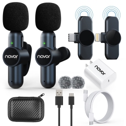 NAVOR Wireless Lavalier Microphone for Iphone Ipad Android, Dual Mics & Receivers, 65Ft Range 6H Battery Plug & Play, Noise Reduction Mic for Video