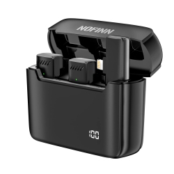 HLD 2023 Newest Nofinn 2.4G Wireless Lavalier Microphone for Iphone Ipad, 2-In-1 Plug And Play Lapel Mic \w Charging Case & Power Display, Clip On