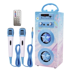 HLD Kids Bluetooth Karaoke Speaker \w 2 Microphones, Wireless Rechargeable Portable Karaoke Machine Speaker Music Mp3 Player for Kids Adult Party