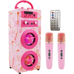 HLD Kids Bluetooth Karaoke Speaker \w 2 Microphones, Wireless Rechargeable Portable Karaoke Machine Speaker Music Mp3 Player for Kids Adult Party