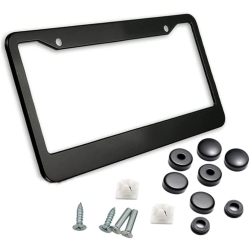 ZONE TECH Metallic Aluminum License Plate Cover Frame – 2 Holes Premium Quality Novelty/license Plate Frame With Screw Caps for Vehicles- In Black