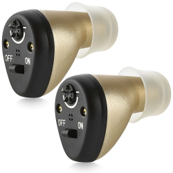 MEDCA Rechargeable Hearing Amplifier Pair - Left & Right Ear Cic Complete-In-Canal Set, Nearly Invisible Personal Sound Amplifier \w Digital Noise