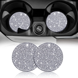 HLD 2PCs 7Cm/ 2.75Inch Bling Car Coasters, Car Cup Holder Coaster Glitter Car Coaster Cup Mats Crystal Car Accessories for Ladies And Girls