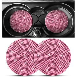 HLD 2PCs Bling Car Cup Holder Coaster, Handcrafted Rhinestone Crystal Cup Holder Coaster Anti-Slip Universal for Cars, Suvs, Home, Office, Car