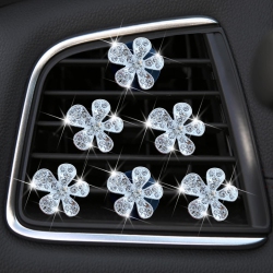 HLD Bling Flower Air Vent Clips, 6 PCs Cute Daisy Car Air Fresheners Vents Clips Car Diffuser Rhinestone Car Interior Decoration Charm Diamond Car