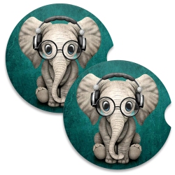 HLD Car Coasters for Cup Holders, 2 Pack Absorbent Ceramic Car Cup Holder Coaster for Drinks, Cute Car Assecories for Women Men, Size 2.56" \w Finger