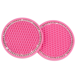 HLD 2PCs Car Cup Holder Coasters Rhinestone Car Accessories Glitter Car Coasters Bling Car Cup Mats for Cars Trucks Vehicles (Pink)