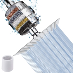 HLD Square Shower Head And 15 Stage Shower Filter Combo, High Pressure Filtered Showerhead for Hard Water, Improves The Condition Of Your Skin, Hair