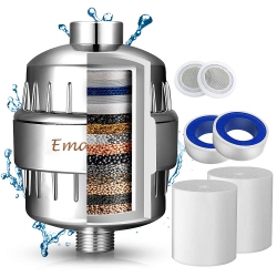 HLD 17 Stage Shower Head Water Filter High Output Chlorine Hard Water Filter Softener Purifier \w 2 Filter Fits Universal Handheld Showerhead Fixed