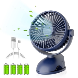 HLD Portable Clip On Fan Battery Operated, 7200Mah Small USB Desk Fan, 4 Speed Quiet Rechargeable Clip Fan, 360° Rotate Personal Cooling Fan For