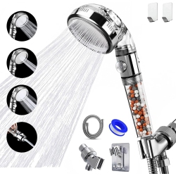 HLD Shower Head \w Filter, High Pressure 3 Mode Function Shower \w Pause Switch, Water Saving Handheld Filtered Shower Head \w Shower Hose And