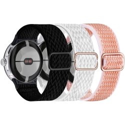 HLD Elastic Nylon Bands & Soft Silicone Bands & Genuine Leather Bands Compatible for Google Pixel Watch, Waterproof Sport Straps Breathable Adjustable