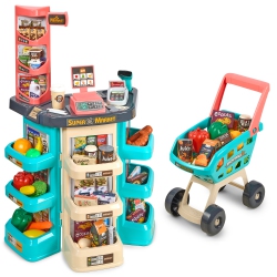 MEDCA Kids Play Supermarket Set \w Scanner - Pretend Play Grocery Shop Set - 47 Piece Complete Playset \w Cash Register Credit Card Machine Scanner