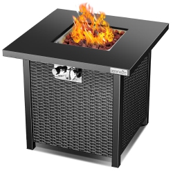 SERENELIFE Outdoor Pit Csa Approved Safe 40, 000 Btu Pulse Ignition Propane Gas Fire Table Tabletop, Rattan-Look Steel Panel, 6.6 Lbs Decorative Lave