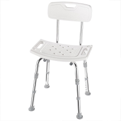 LIVINGBASICS Tool-Free Assembly Bathroom Shower Chair, Bathtub Shower Bench Seat With 6 Height Setting And Removable Back, Up to 350Lbs Capacity