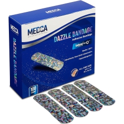 MEDCA Glitter Bandages for Kids -(100 Count Box) Adhesive Bandage Strips W/colorful Glitter Design & Latex-Free Individually Wrapped Strips for First