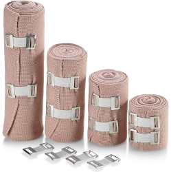 MEDCA Elastic Compression Bandage Wrap - First Aid Bandages Roll Measures 2", 3", 4", 6" X 5 Ft \w 4 Extra Hooks | Athletic Sports Stretch Wraps For